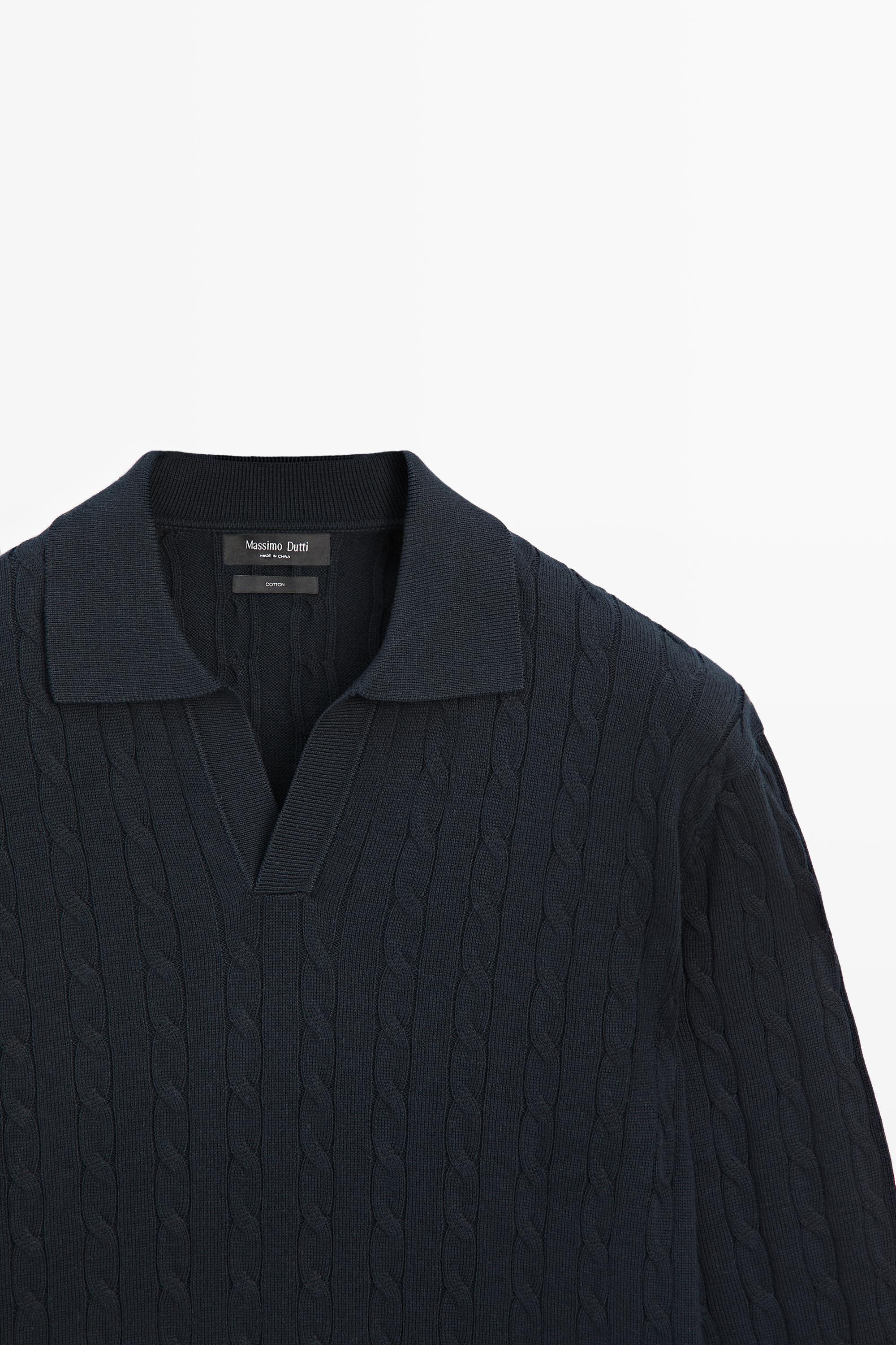 Pull polo en maille tressée 100 % coton